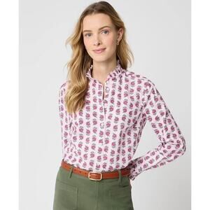 J Crew Printed ruffle button up top